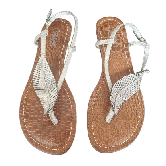 Carlos Tandy 2 Silver Leaf Flat Thong Ankle Strap Sandal Size 7 - Picture 1 of 13